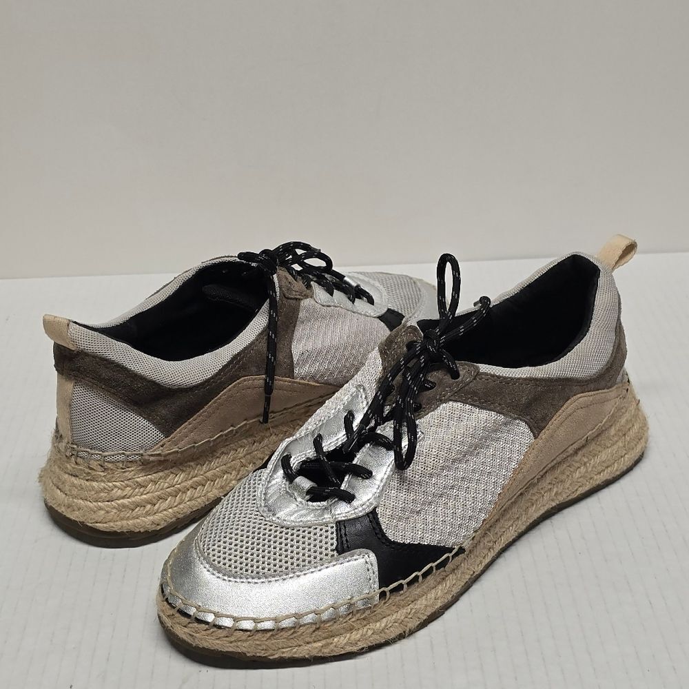 Marc Fisher Janette 4 Silver Leather And Fabric Espadrille Sneakers 9